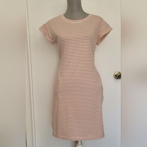 WOMENS MEROKEETY PINK, WHITE STRIPED SHORT SLEEVED T-SHIRT SHEATH DRESS ~ SMALL